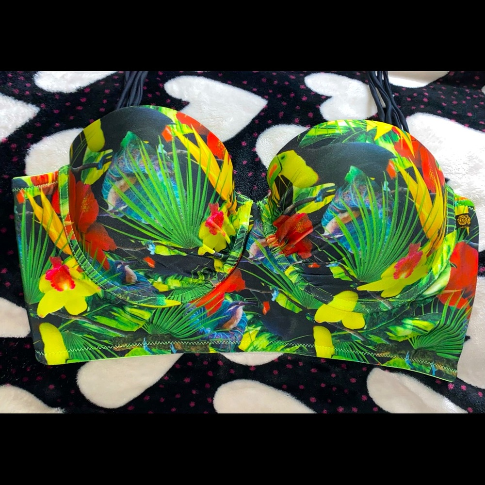 Tropical Toucan Print Bustier Bikini Top